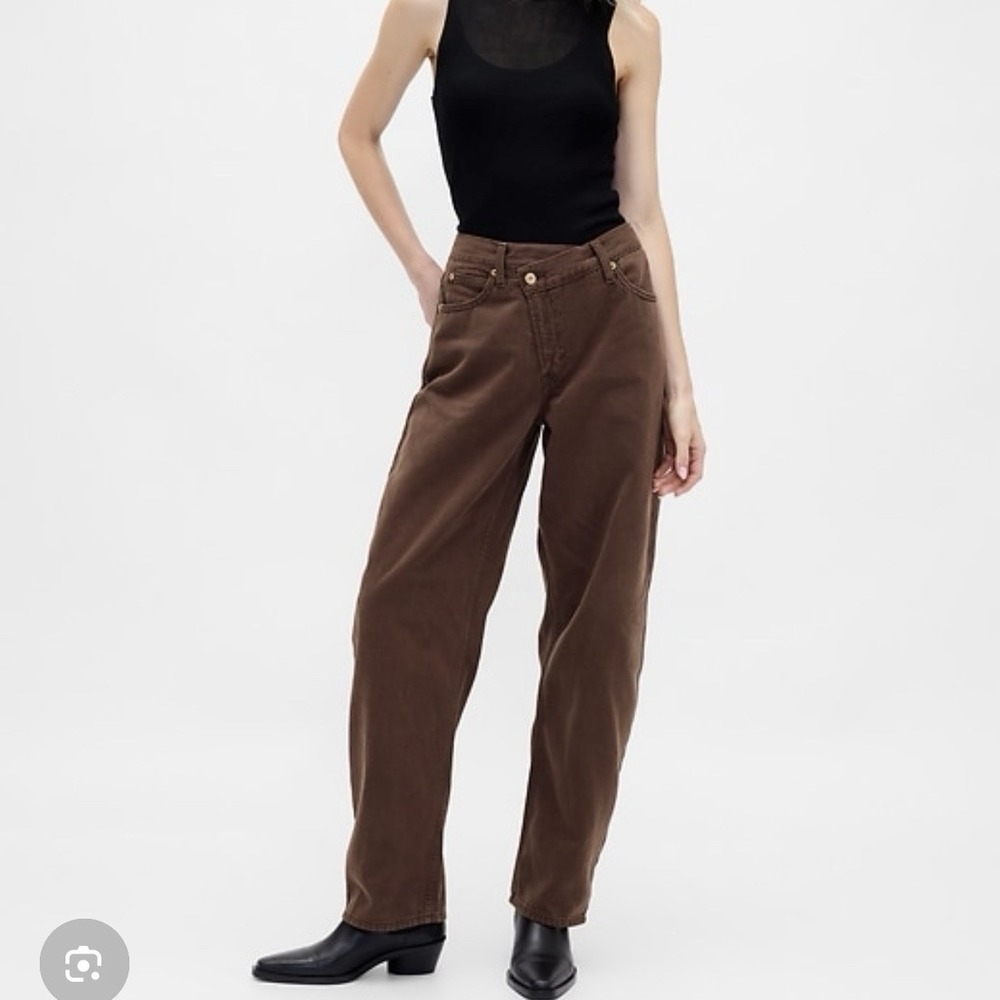 NWT Gap High Rise Crossover Barrel Jeans Size 26 Dark Brown Boho Hippie 90s